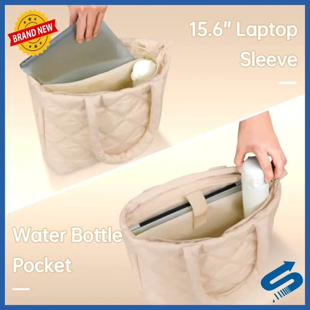 Quilted Nylon Tote Bag with Laptop Compartment for Work Travel